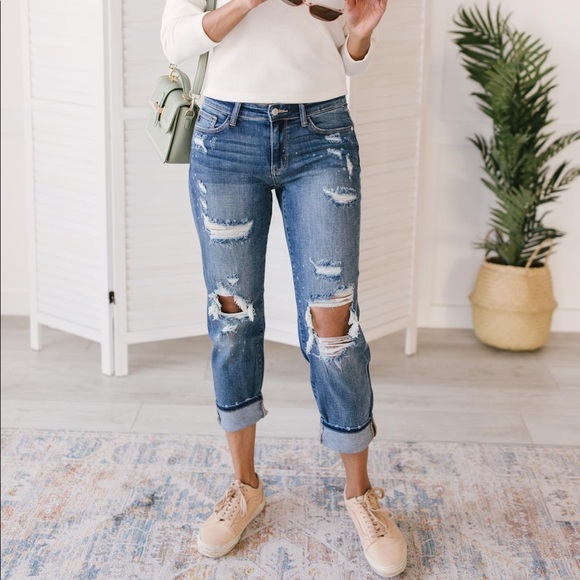 Judy Blue Destroyed Boyfriend Jeans - Picture 2 of 14